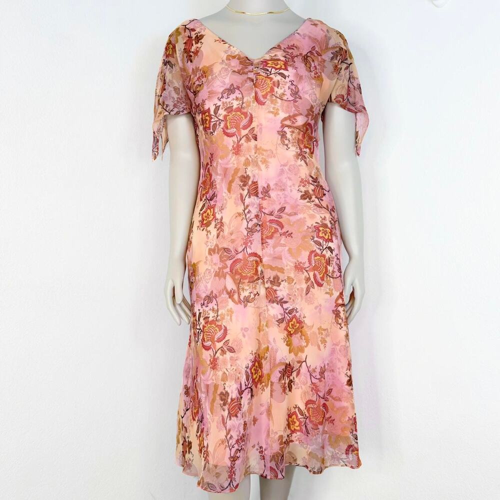 Y2K Fairycore Midi Dress Floral Chiffon Size 16 Wedding Guest Garden Party - Picture 3 of 9